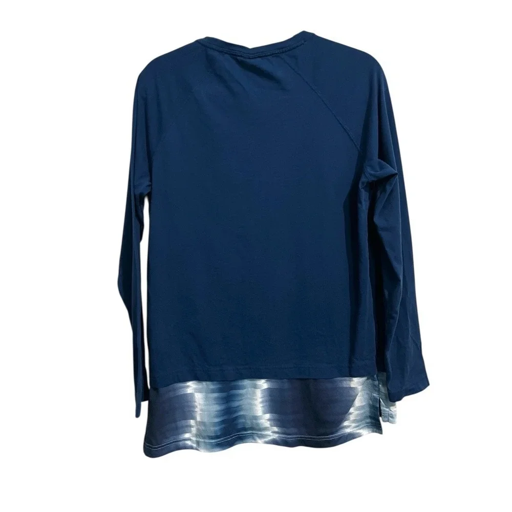 Nike International Women's Long Sleeve Graphic Top Blue Layered Hem - Size Large